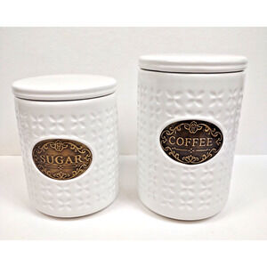 THL Classic Farmhouse Embossed Canister Set Sugar & Coffee Shabby Chic Bronze
